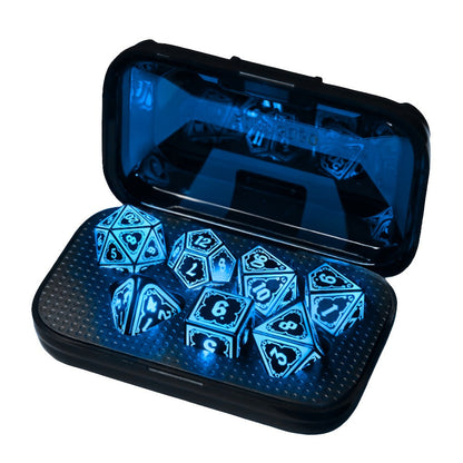 Glowing DnD Dice Set with Wireless Rechargeable Charging Case – 7-Piece LED Light Up Polyhedral Dice D4 D6 D8 D10 D12 D20 for Dungeons & Dragons, Pathfinder & Tabletop RPG, 6-Hour Battery, Mixed Blue Purple, Unique Gamer Gift