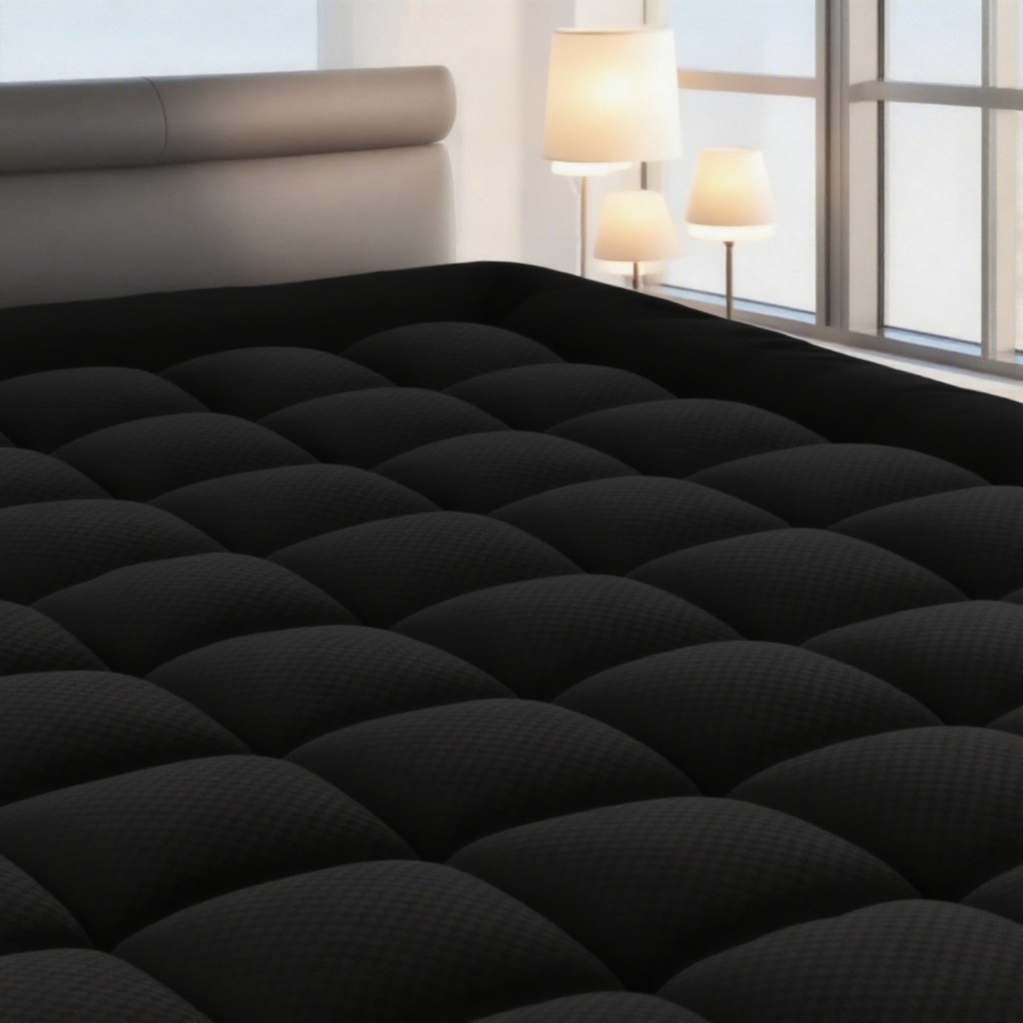 Fits RV Queen Mattress Pad Quilted Fitted Mattress Protector Cooling Pillow Top Mattress Cover Breathable Fluffy Soft Mattress Topper with 8-21" Deep Pocket, Black