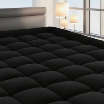 Fits RV Queen Mattress Pad Quilted Fitted Mattress Protector Cooling Pillow Top Mattress Cover Breathable Fluffy Soft Mattress Topper with 8-21" Deep Pocket, Black