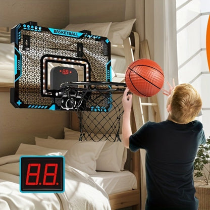 Over Door Basketball Hoop with LED Lights & Electronic Scoreboard – Mini Hoop Set with 4 Balls for Kids Teens Adults, No Drilling Indoor Outdoor Sport Game | Best Birthday Christmas Gift