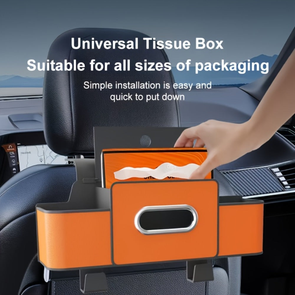 Car Backseat Organizer 8-in-1 – 2-Pack Multi-Function Hanging Storage with Cup Holders & Napkin Drawer, Large Capacity Back Seat Organizer for Family Trips | Black & Beige