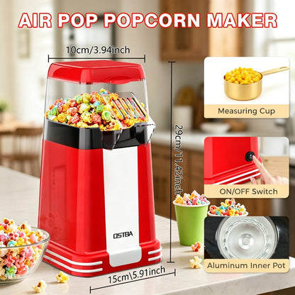 Hot Air Popcorn Popper Maker 16 Cups – Oil-Free Electric Popcorn Machine with Measuring Cup for Kernels & Butter Melting, Healthy Family Snack