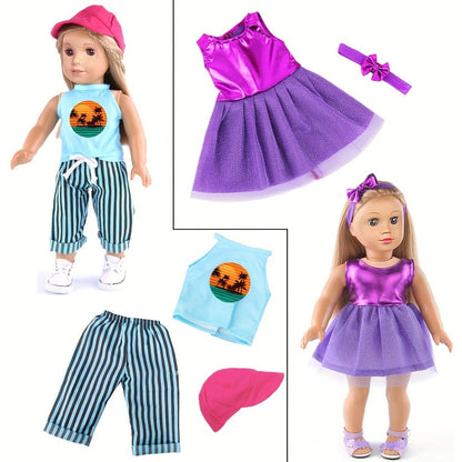 18 Inch Doll Clothes Set 10 Outfits – Trendy Fashion Doll Clothing for 18 Inch Girl Dolls, Easy On/Off Elastic Hook-and-Loop Design, Creative Dress-Up Gift for Girls Ages 3+ (No Doll or Shoes)