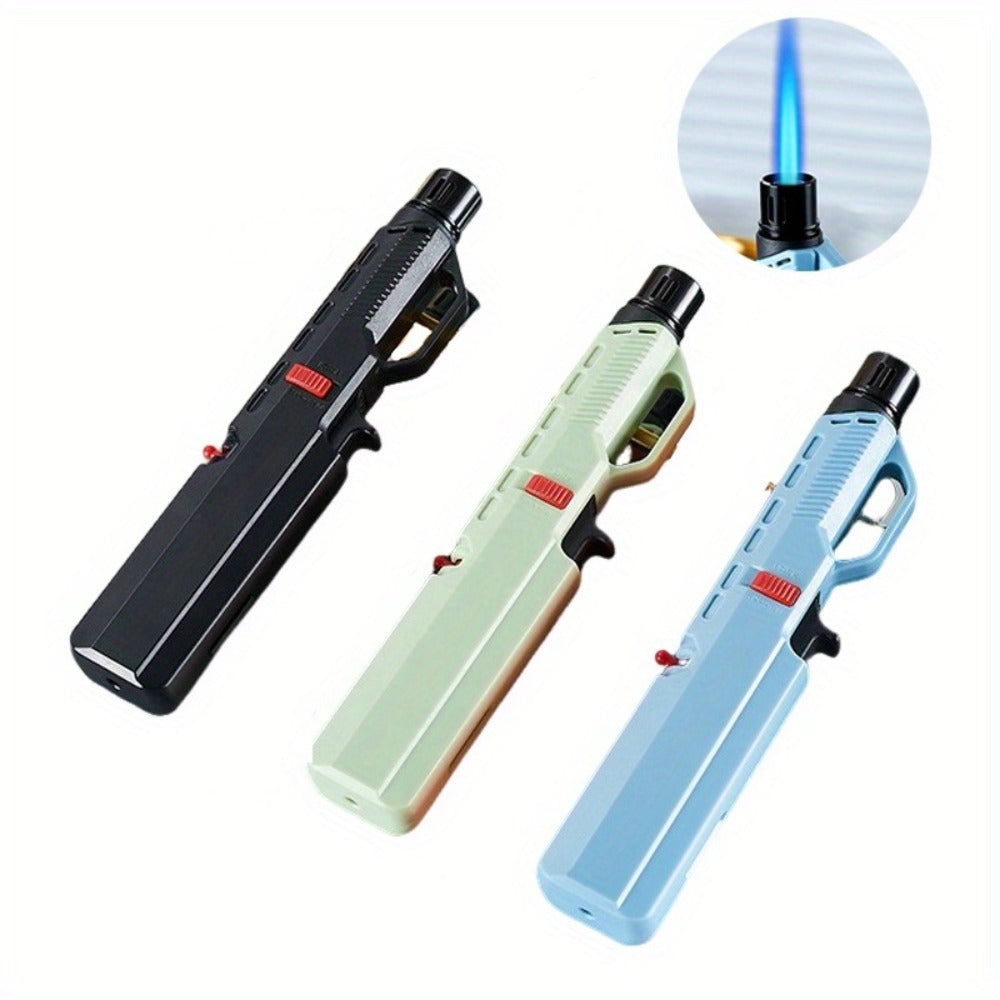1300° Outdoor Windproof Torch Lighter Blue Flame with Safety Lock & Non-Slip Grip - Refillable for Candles, BBQ, Fireplace & Camping | 2 Colors | Butane Not Included