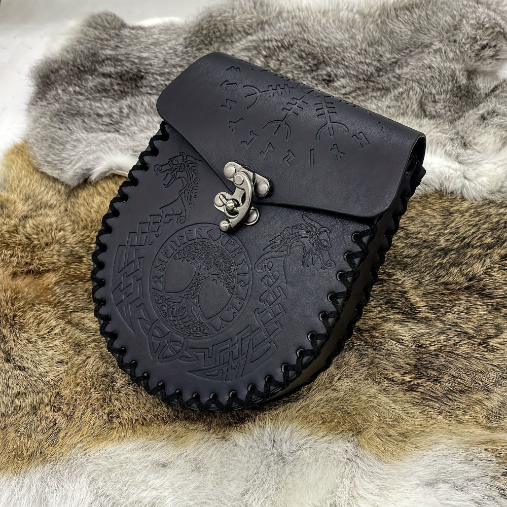 Viking Faux Leather Waist Bag Medieval Belt Pouch Handmade Retro Style – LARP Renaissance Faire Cosplay Stage Prop Costume Accessory for Men Women, Multiple Designs