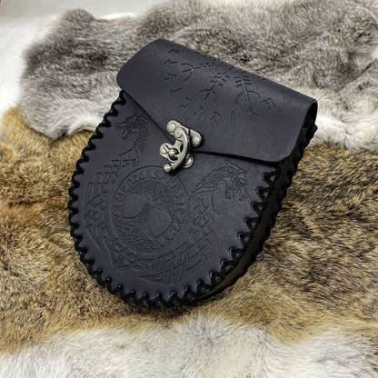 Viking Faux Leather Waist Bag Medieval Belt Pouch Handmade Retro Style – LARP Renaissance Faire Cosplay Stage Prop Costume Accessory for Men Women, Multiple Designs