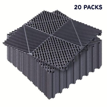 Interlocking Garage Floor Tiles 20-Pack - 16"x16" Drainage Floor Mat, Non-Slip PP Tiles for Garage, Car Wash, Basement & Pool | 41.3 Sq Ft Coverage