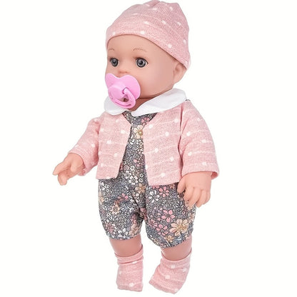 Reborn Baby Doll 12 Inch Lifelike Soft Newborn with Hat Socks & Pacifier Set – Realistic Pink Plush Silicone-Feel Doll Gift for Girls Kids Toddlers Birthday Christmas Valentine's Day Ages 3+