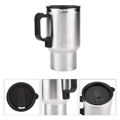 Car Electric Kettle 12V 60W 450ml Stainless Steel Keep Warm 65C Portable Heating Thermos Cup for Trucks Sedans Travel Tea Coffee Gift for Drivers Men Fathers