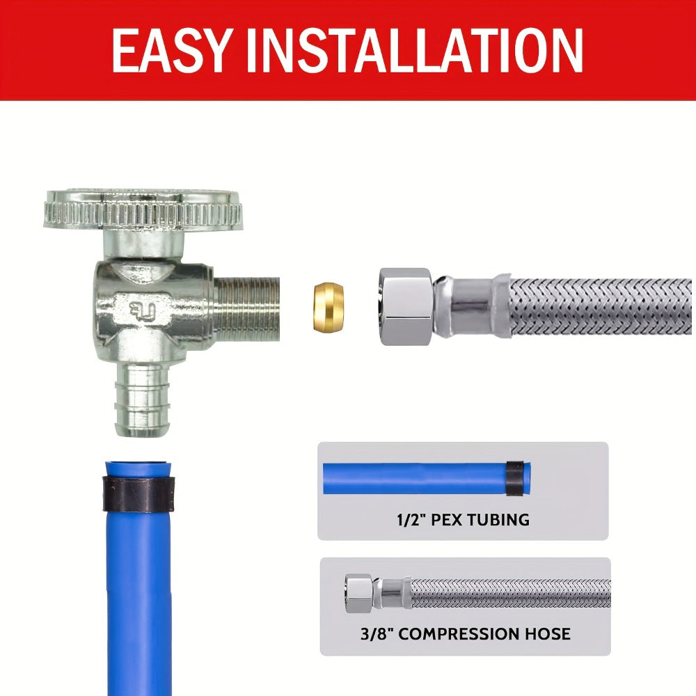 PEX Angle Stop Valve 5pcs - 1/2" PEX x 3/8" OD Compression, 1/4 Turn Shut-Off Valve, Lead-Free Chrome Brass, ASTM F1807 NSF/ANSI 61 Certified, for Bathroom Toilet Sink Plumbing