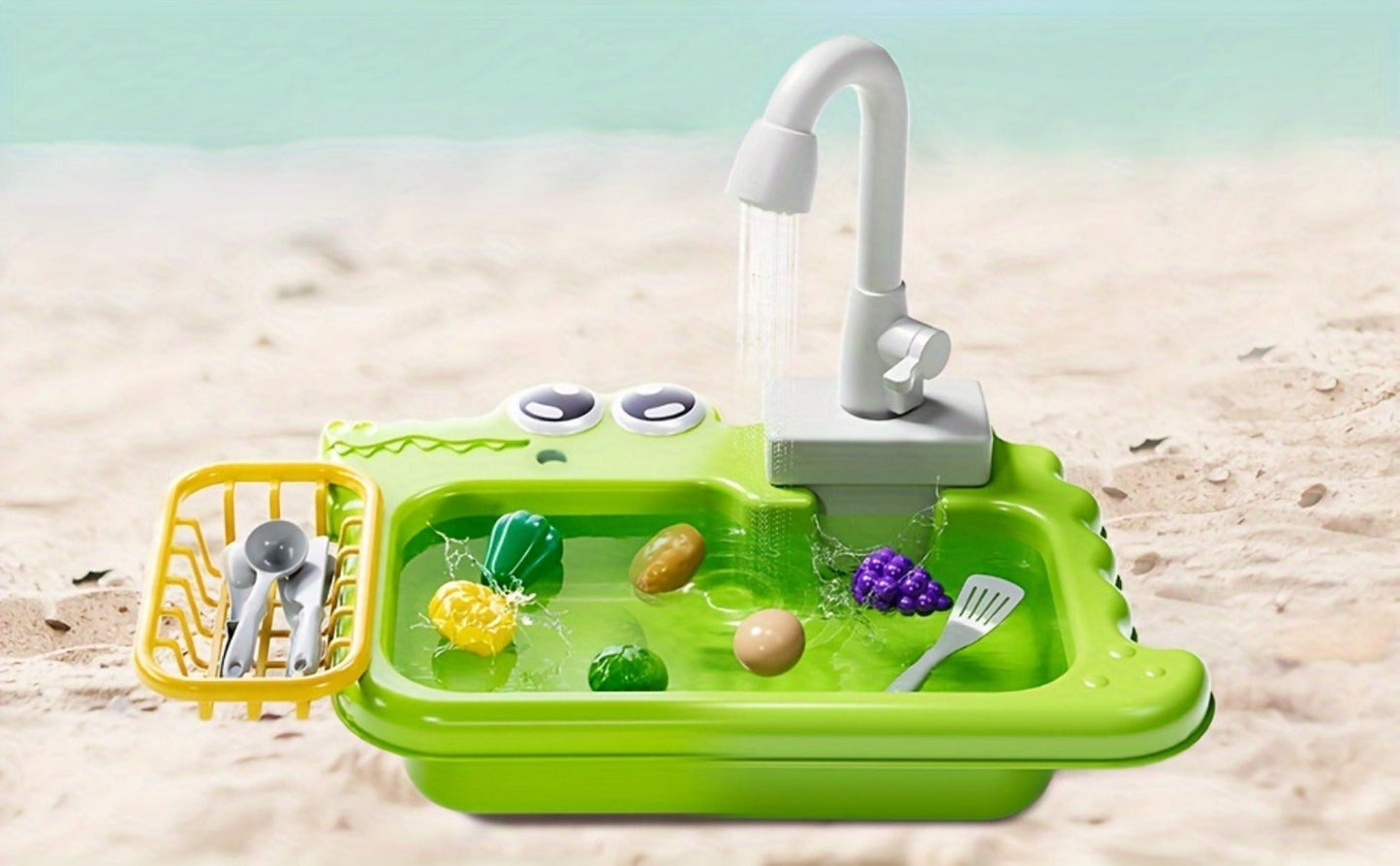 Kids Play Sink Toy with Running Water – Automatic Water Cycle System Pretend Play Dishwasher Kitchen Sink for Toddlers Boys & Girls, Role Play Kitchen Accessory Birthday Gift