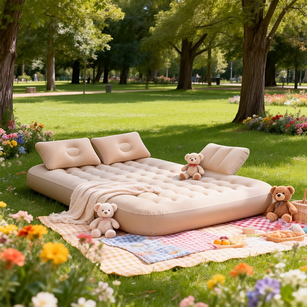 Outdoor Inflatable Bed, Car Bed, Portable PVC Plush Material Inflatable Mattress, Lightweight And Suitable For Camping, Picnicking, Travel, Beach, Can Be Stored In The Trunk, Including Storage And Repair Kit