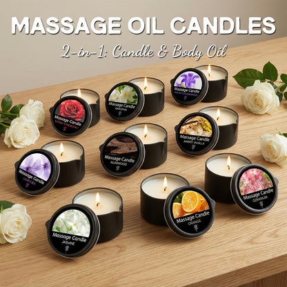 Massage Oil Candle 2-in-1 Soy Wax Scented Candle with Essential Oil — Moisturizing Warm Body Lotion for Spa Pedicure Relaxation Aromatherapy Gift for Women 2oz Multiple Scents