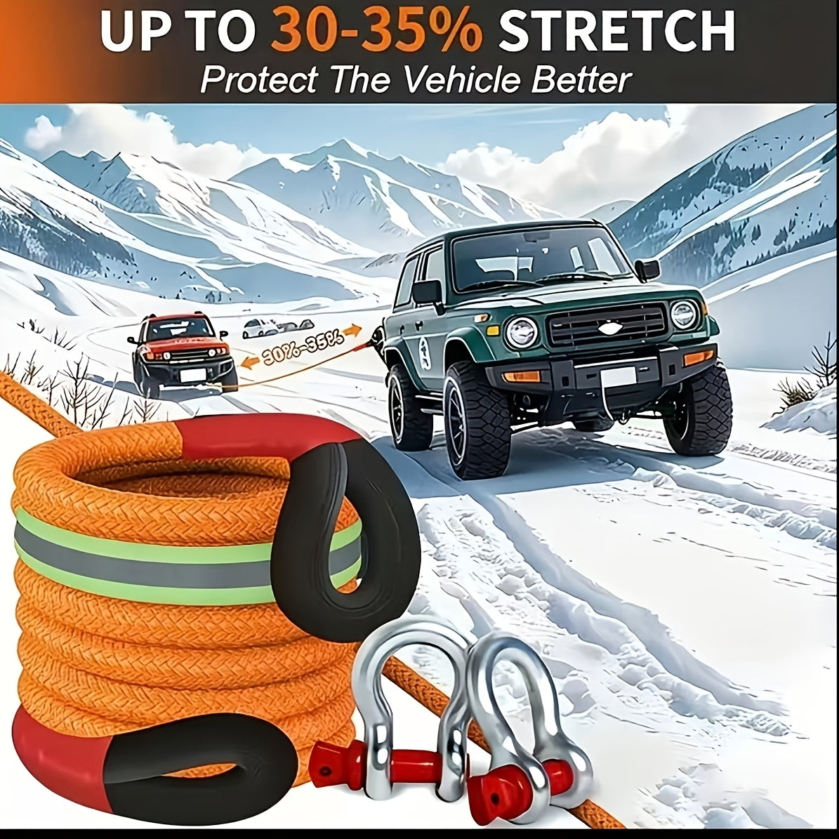 4-Size Heavy-Duty Tow Strap And Hook Kit, 216 In/18 Ft And 374 In/31.17 Ft Nylon Recovery Ropes, 5.44 T/12, 000 Pounds And 18.6 T/41, 000 Pounds And 20.87 T/46, 000 Pounds Capacity, 2 Steel D-Ring Shackles And Storage Bag for Trucks, Suvs, Utvs