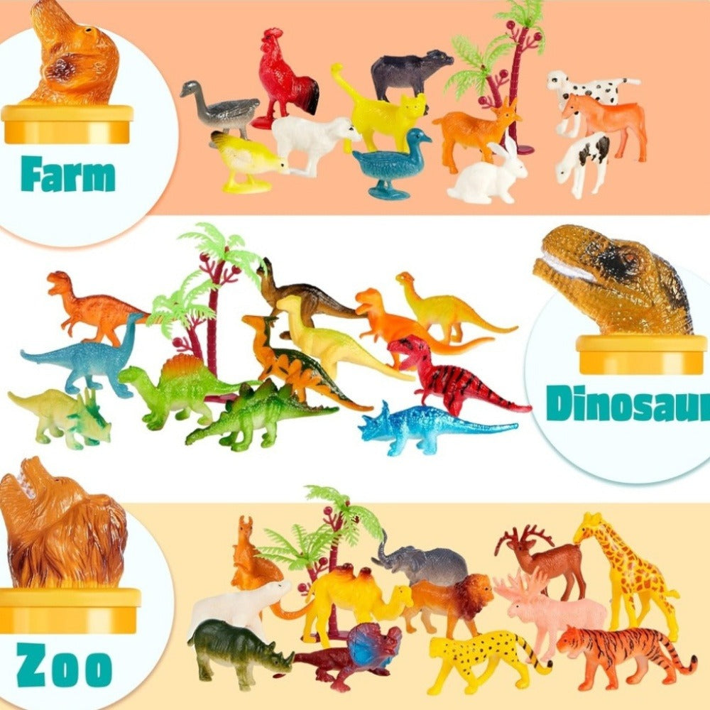 Animal Figures Toys for Kids 69pcs – 5-Set Nature World Mini Animal Figurines with Sensory Bin, Zoo, Ocean, Farm, Dinosaur & Jungle Animals, Easter Basket Stuffers & Birthday Party Favors