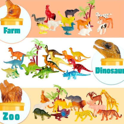 Animal Figures Toys for Kids 69pcs – 5-Set Nature World Mini Animal Figurines with Sensory Bin, Zoo, Ocean, Farm, Dinosaur & Jungle Animals, Easter Basket Stuffers & Birthday Party Favors
