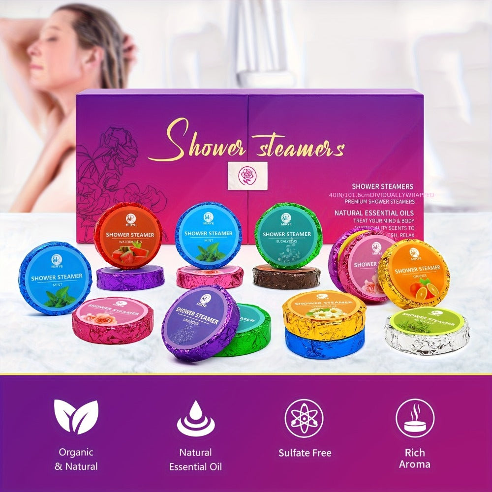 Shower Steamers 40 Pcs Spa Gift Set — 10 Unique Aromatherapy Scents Rose Lavender Eucalyptus Rosemary, Self Care Bath Bombs Shower Fizzy for Women Men Holiday Birthday Gift