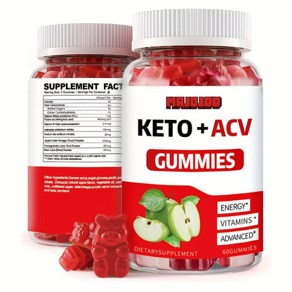 Apple Cider Vinegar Gummies with Pomegranate, Beet Juice & B12 — Vegan Keto ACV Gummies for Weight Management, Gut Health & Natural Energy | Vitamins B & C, Gluten-Free Supplement for Men & Women | 60 Gummies | 1, 2 or 3 Pack