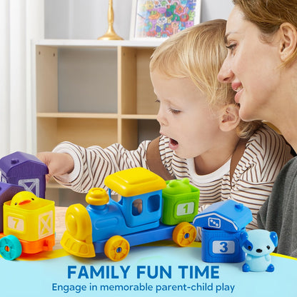 Farm Number Train Learning Toy for Toddlers with 9 Farm Animals & Farmer – Counting Sorting Matching Educational Train Set for Baby Boys Girls Ages 1-3 Birthday Christmas Gift