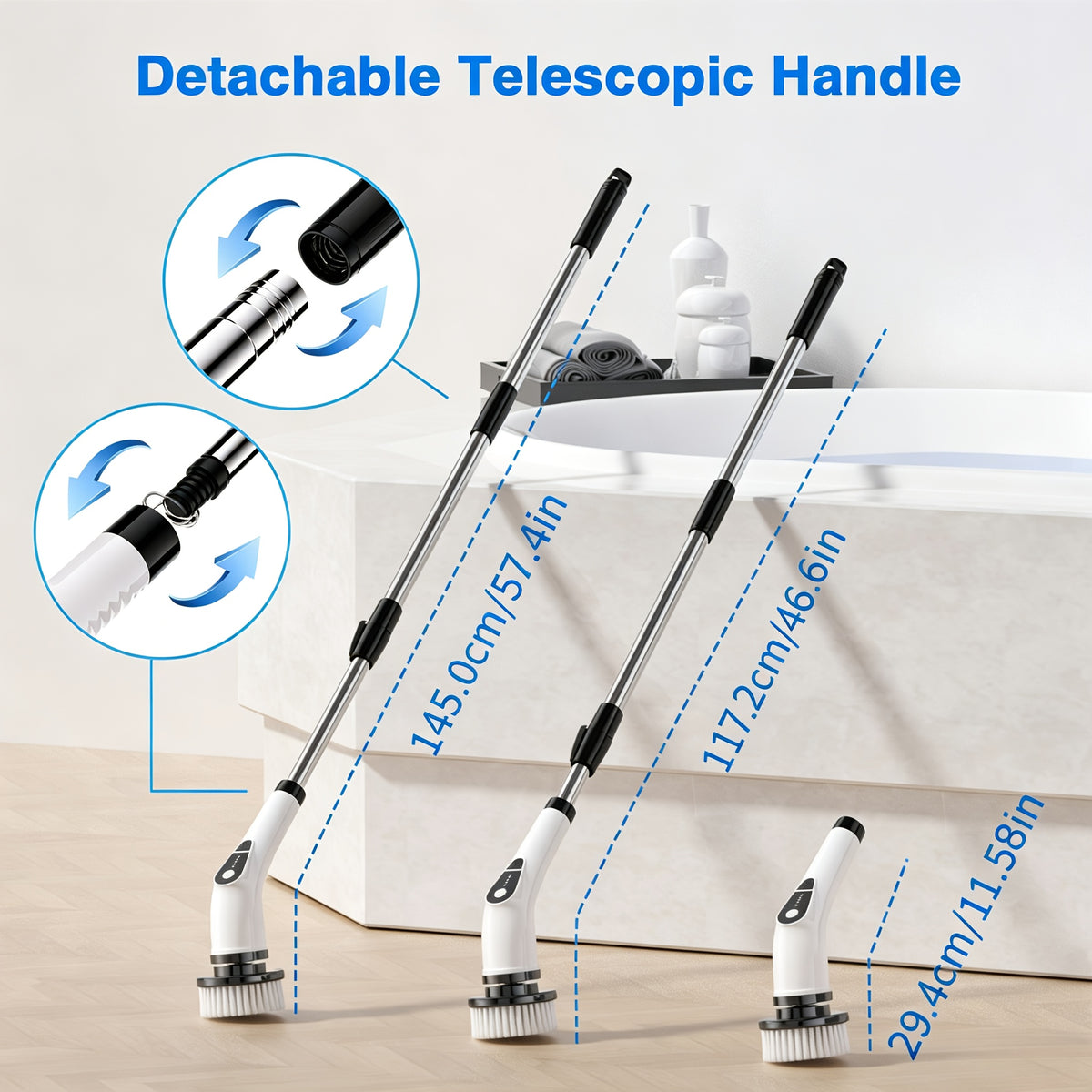 Multifunctional Electric Spin Scrubber Cordless Cleaning Brush, 7-in-1 Cleaning Brush, Adjustable Speeds 7 Replaceable Heads, Dual-speed And Detachable Telescopic Handle, Suitable for Car, Kitchen, Living Room And Bathroom