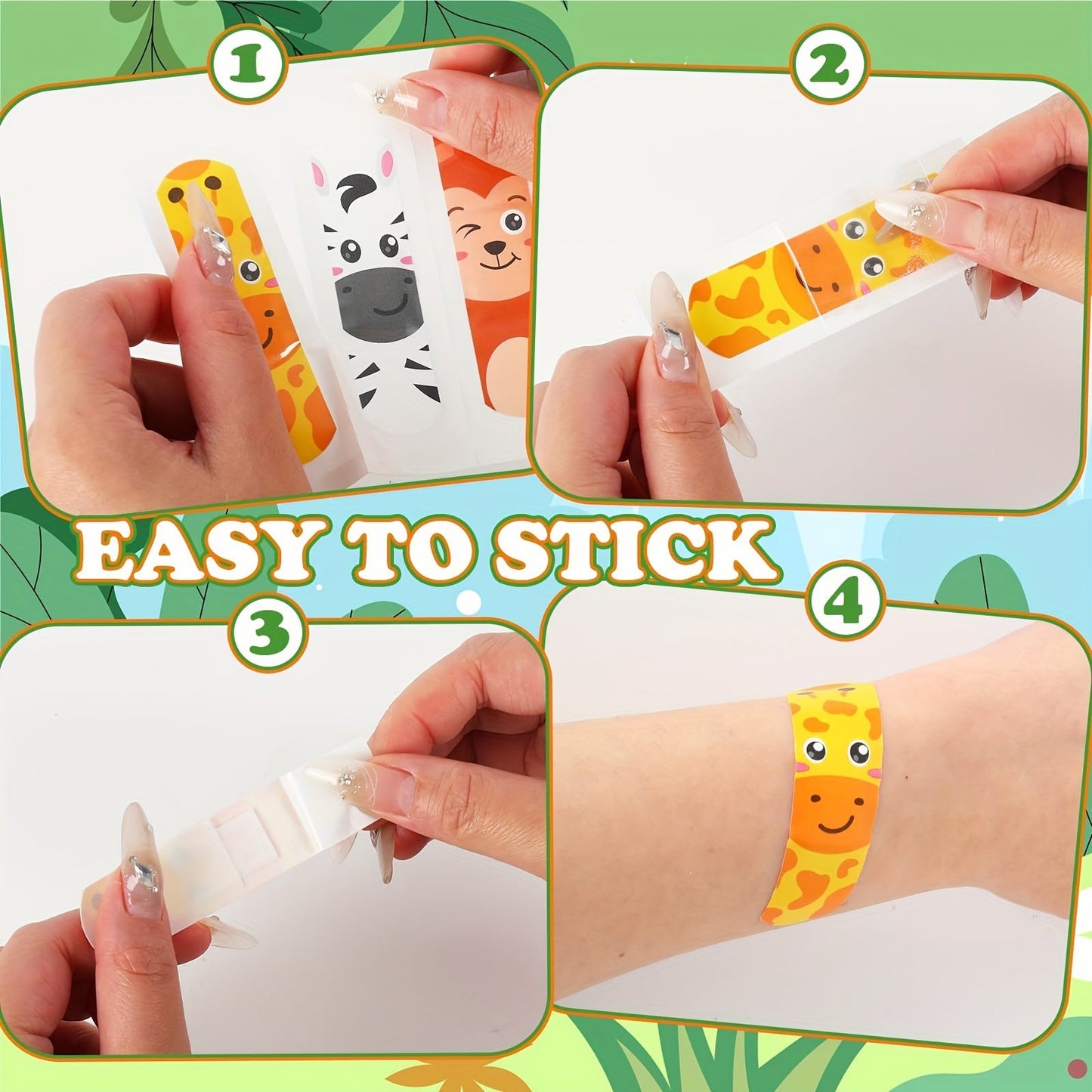Animal Print Bandages 200pcs - Cute Kids Adhesive Bandages with 10 Fun Animal Designs, PE Waterproof Wound Care Strips for Minor Cuts & Scratches, Family First Aid Kit Refill