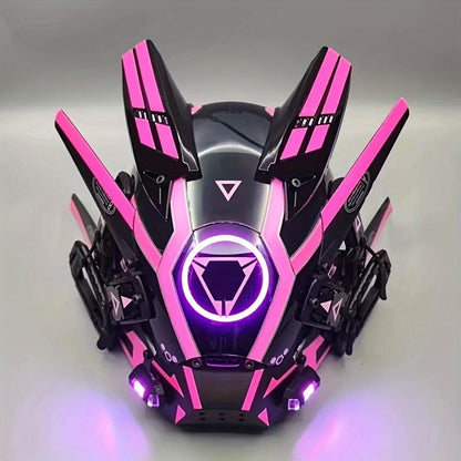 LED Luminous Punk Mask Unisex – Round Light Mechanical Glow Face Mask for Music Festival, Halloween, Christmas, Cosplay & Rave Party, 5 Colors Yellow Green White Red Blue, Adult Gift