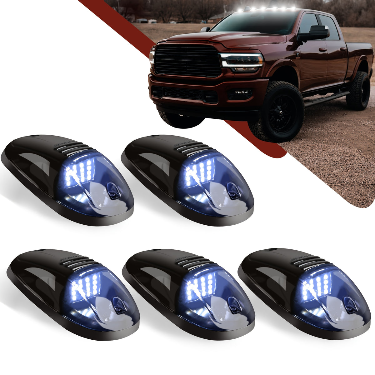 5pcs/Set 16/24 LED Roof Marker Light Bulbs, 12V Super Bright, Sturdy Construction, Easy Wiring Harness Replacement, Fits 2003-2018 1500 2500 3500 4500 5500 Pickup Trucks, Without Battery