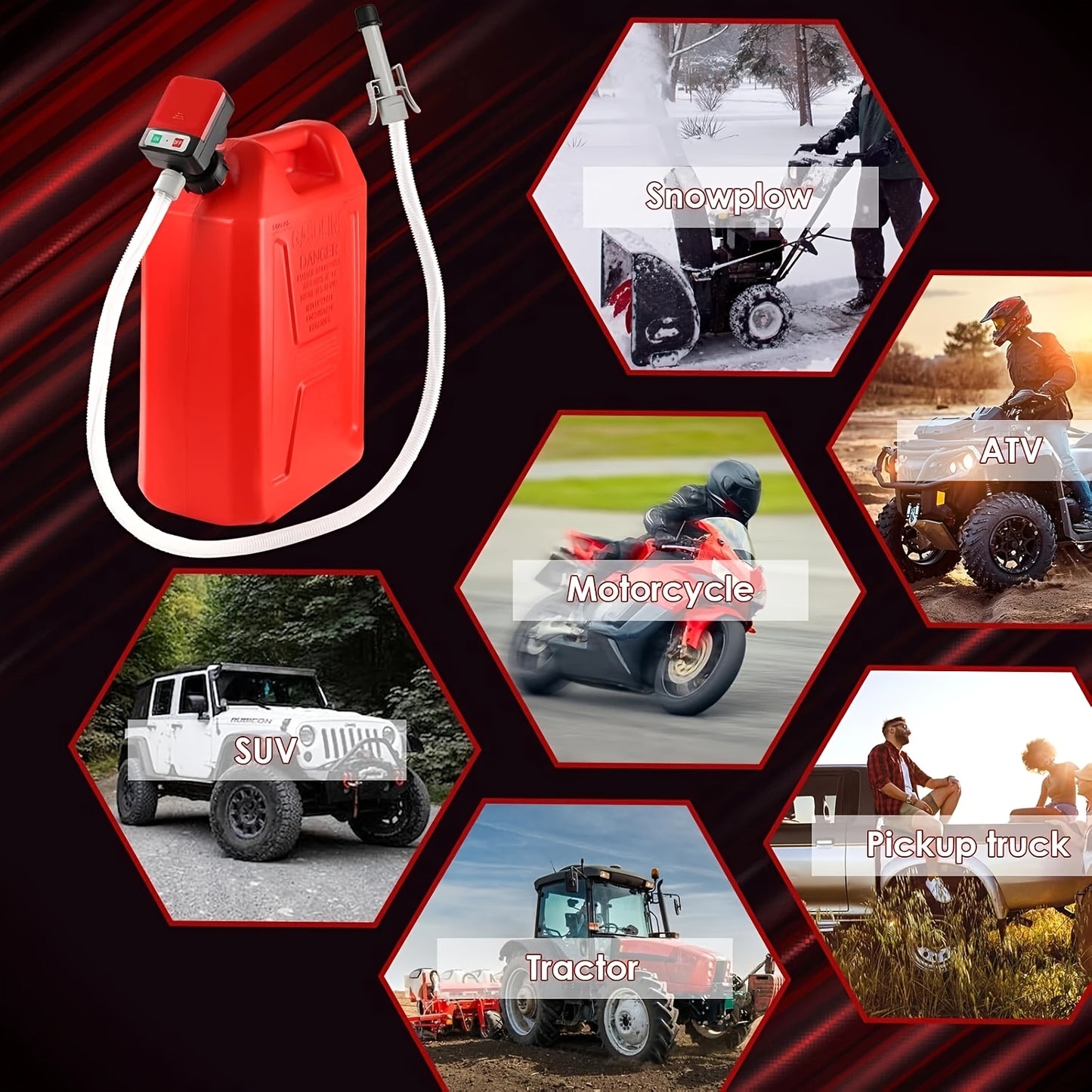[Portable Gas Can Pump] Automatic Fuel Transfer Pump With Auto-Stop, 51'' Extra Long Hose, 3.2 Gallon Per Min, Battery Or USB Powered, 4 Can Adapters, Fast And Safe Portable Gas Can Pump For Oil, Diesel, Gasoline