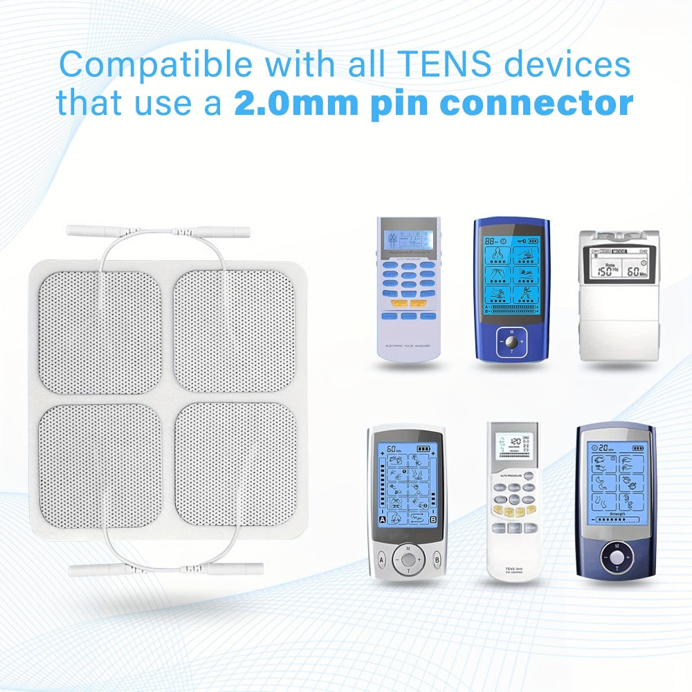 TENS EMS Electrode Pads 40-Pack, 2x2 Inch Reusable Self-Adhesive Replacement Electrode Patches with 2.0mm Pin Connector, Compatible with All TENS EMS Devices, Skin-Friendly Electrotherapy Pads