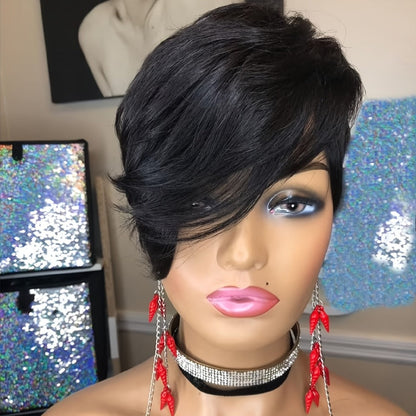 Short Pixie Cut Wig with Bangs Black Blonde Layered 4 Inch Rose Net Cap | Brown Blonde Mix Synthetic Wig for Black Women Daily Wear Office Party