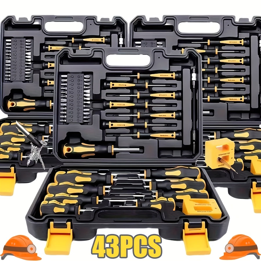 43pcs Magnetic Screwdriver Set with Magnetizing and Demagnetizing Tools - Interchangeable Batch Head, Ergonomic Handle and Magnetic Base - Suitable for Manual Tools in Automobiles and Electronic Products,Precision Screwdriver Set for Tools for Men