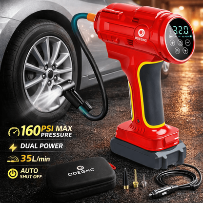 Portable Air Pump Inflator 160PSI – Auto Shut-Off, 35L/min, Dual Power (Battery/12V Car), Digital Gauge, 3-Mode LED Light for Car Tires, Bikes, Balls & Air Mattresses