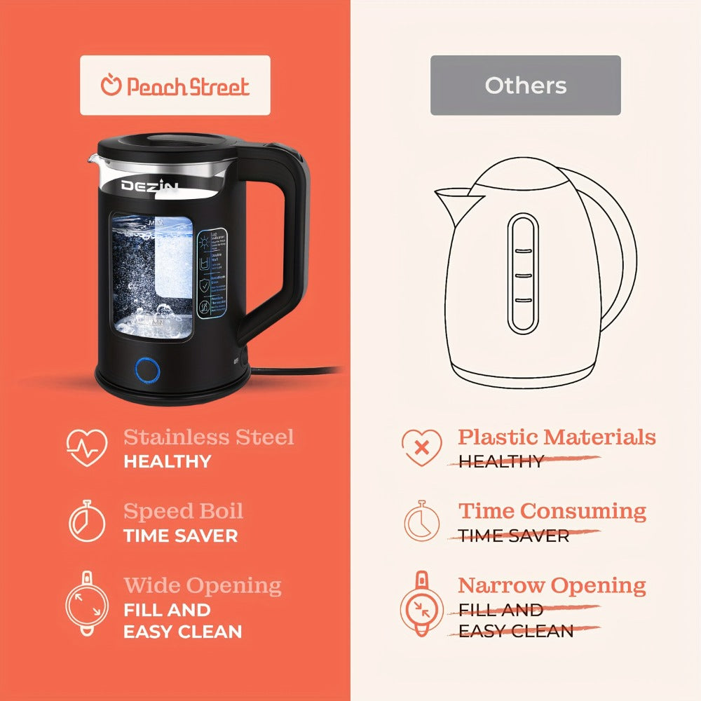 Glass Electric Kettle with Blue LED Light – 1.5L Borosilicate Glass Water Boiler, Auto Shut-Off & Boil-Dry Protection, Fast Heating Hot Water Kettle for Tea & Coffee – Azure, Black