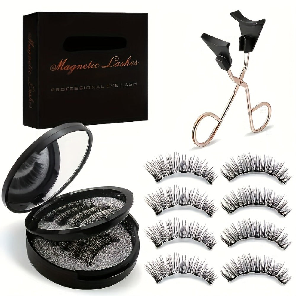 8-Pair Glue-Free Dual Magnetic False Eyelashes 3D Reusable Set — No Eyeliner Needed, Waterproof, Includes Applicator Clip, Natural Look for Daily Wear & Special Occasions