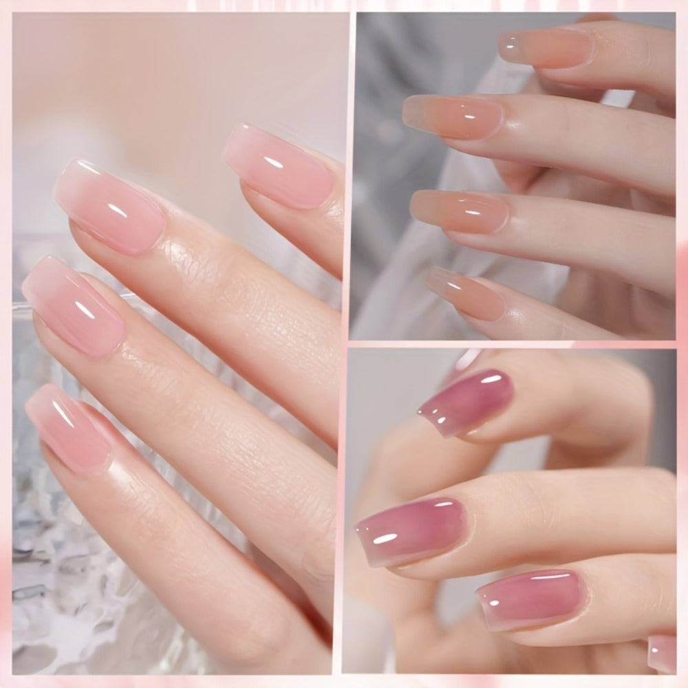 Nude Jelly Gel Nail Polish 10ml Skin Tone Transparent Finish – Semi-Permanent Soak-Off UV LED 30-Day Wear, Jade Nail Art Minimalist Natural Look for Women, Shades JN05 JN68 JN75 JN76