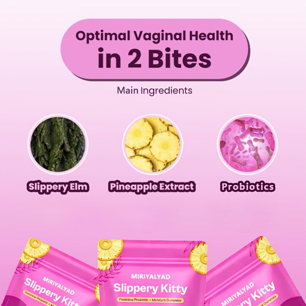 Feminine Probiotic Gummies 60-Count 30-Day Supply with Bacillus Coagulans & Slippery Elm - pH Balance Odor Control Vaginal Moisture Support - Vegan Gluten-Free Pineapple Flavor Women