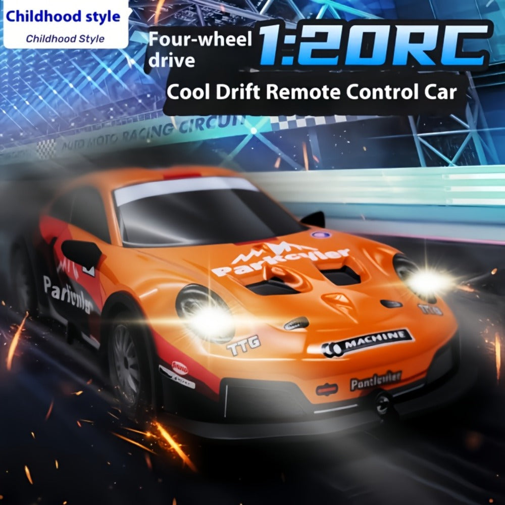 Alloy RC Drift Car 1:24 Scale 4WD 28KM/H with Drift Tires LED Lights Barricades & 2 Batteries – BSJ Crash-Resistant Remote Control Racing Car for Boys Girls Ages 6+ Birthday Christmas Gift Black Yellow