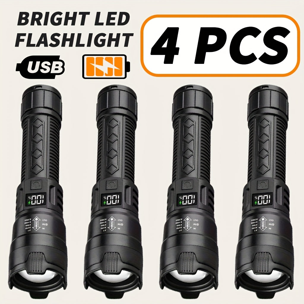 Zoomable Rechargeable Flashlight 800 Lumen High Power LED Torch Adjustable Beam for Camping Fishing Hunting Emergency EDC