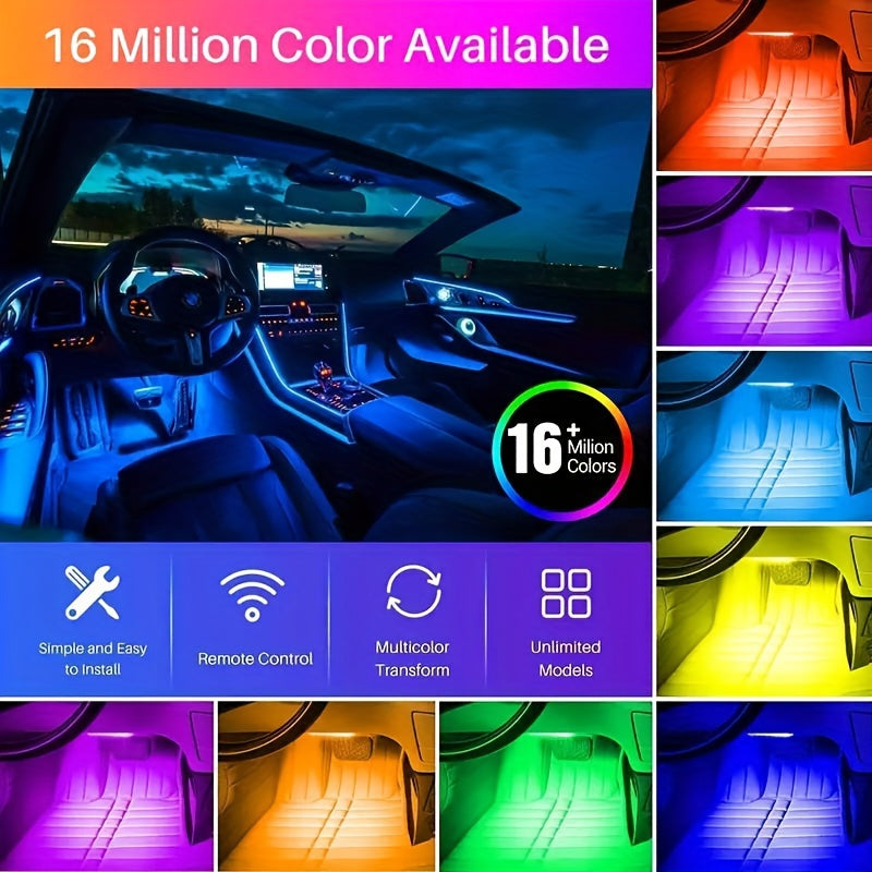 4pcs RGB LED Car Lights, 48 LEDs Interior Car Lights With Smart App Control, Multicolor Music Car Strip Light, Under Dash Lighting Kit For Car Truck SUV, Without Battery