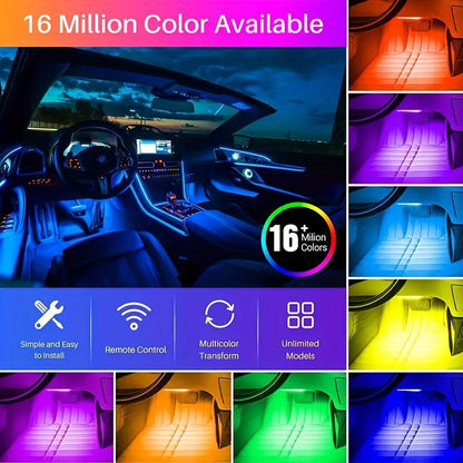 4pcs RGB LED Car Lights, 48 Leds Interior Car Lights with App Control, Multicolor Music Car Strip Light, Under Dash Lighting Kit for Car Truck SUV, Without Battery