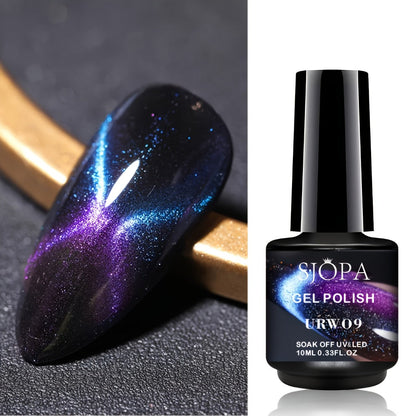 Magnetic Cat Eye Gel Nail Polish 9D Holographic Rainbow Glitter Blue & Purple — LED UV Soak-Off Gel Polish Paraben-Free Water-Based Formula, Salon & DIY Home Manicure Nail Art Gift for Women (0.34oz / 10ml)