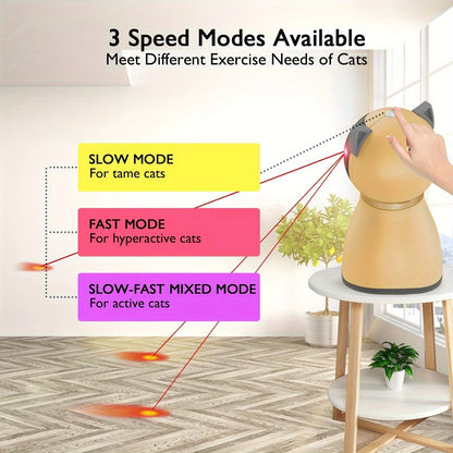 Automatic Cat Laser Toy Random Trajectory USB Rechargeable - Dual Motor Interactive Laser Pointer for Indoor Cats Kittens Dogs, 3 Speed Modes Auto On/Off Timer, Adjustable Angle, Silent 1200mAh Battery