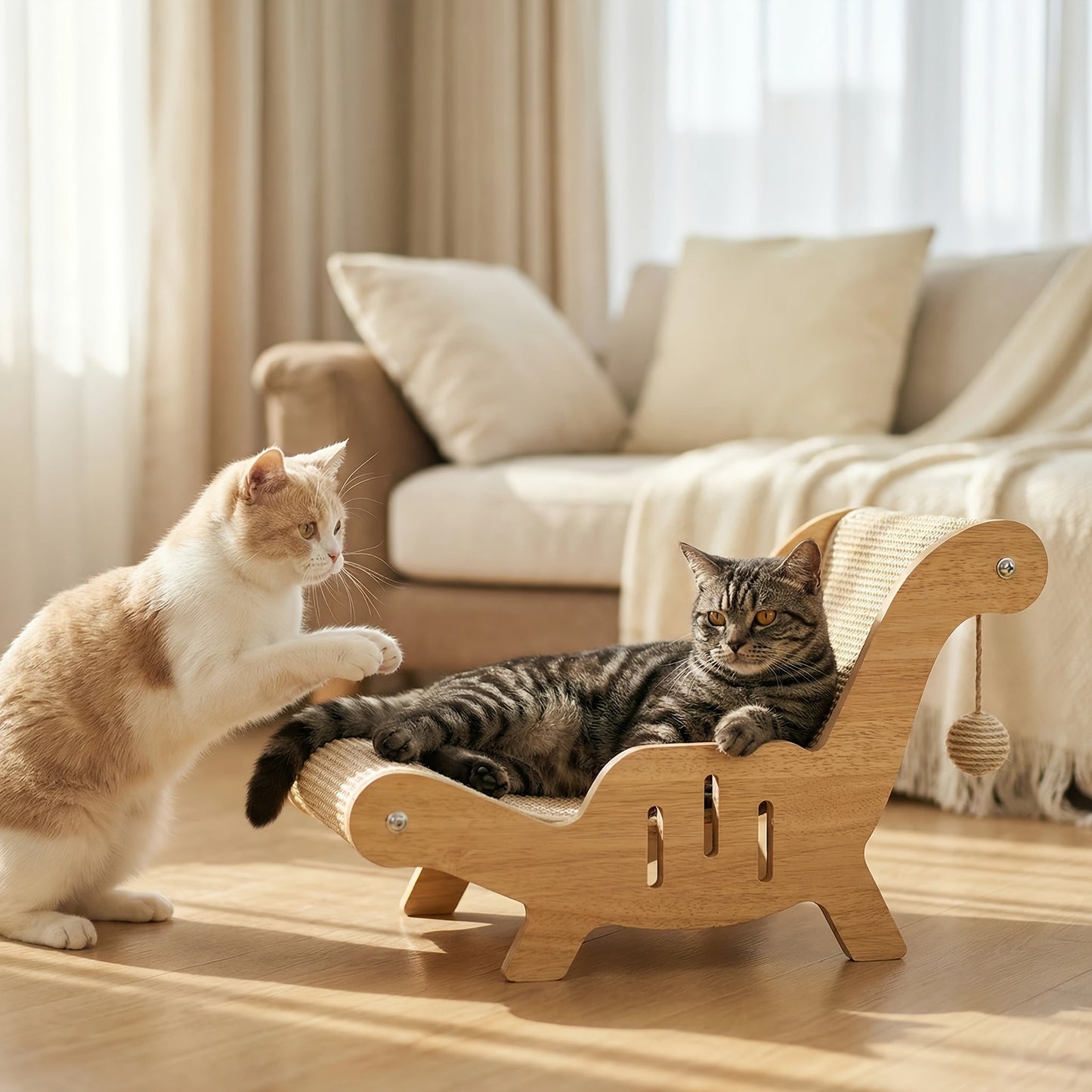 Cat Scratcher Lounge Pad Large Upgraded Sisal for Indoor Cats - Durable Stable Cat Furniture Scratch Board & Resting Mat, Combo Set Available with Leash & Collar