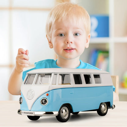 Volkswagen T1 Bus Diecast Model Car 1:36 Scale Zinc Alloy Pullback | Vintage Blue & White, Detailed Interior | Collectible Toy Car Gift for Boys Girls