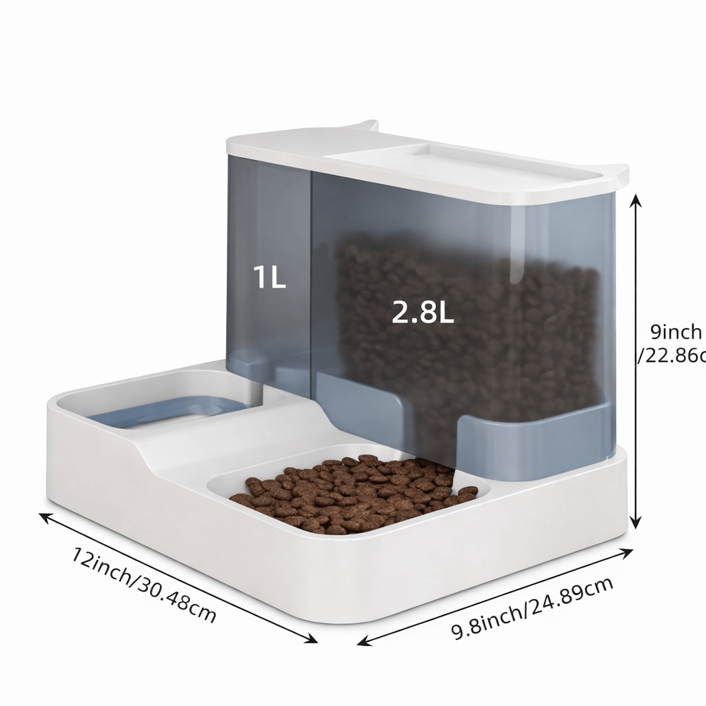 Gravity Dog Feeder & Waterer Set – 2.8L Food Container + 1L Water Tank, Dual Bowl Automatic Feeding Station, No Electricity, Visible Storage for Small & Medium Dogs