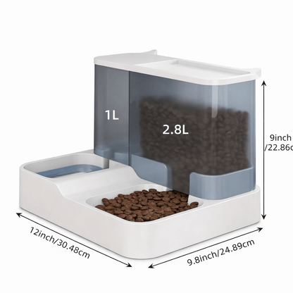 Gravity Dog Feeder & Waterer Set – 2.8L Food Container + 1L Water Tank, Dual Bowl Automatic Feeding Station, No Electricity, Visible Storage for Small & Medium Dogs