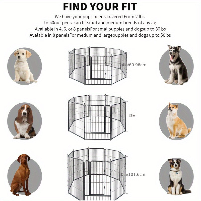 Outdoor Dog Enclosure Fence Panels – 32" Heavy Duty Hammer Design Dog Playpen, Expandable Garden Barrier for Small to Medium Dogs, 8 / 16 / 24 / 32 Panel Options