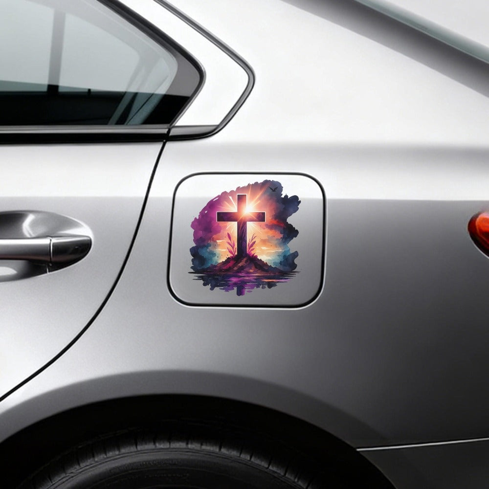 Car Window Decals Vinyl Cross Sunset Sky Stickers – Funny Bumper Sticker for Cars, Trucks & SUVs, Waterproof Outdoor Vinyl Decal, Christian Faith Mountain Scene, 1pc or 4pcs Set