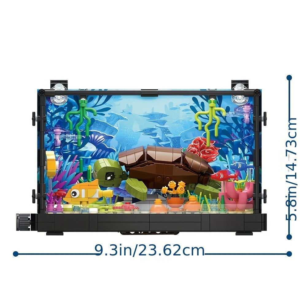 Marine Turtle Fish Tank Building Blocks Model Kit – Ocean Aquarium Animal Construction Set Easy Assembly Home Desk Decor Display Gift for Kids Teens Adults