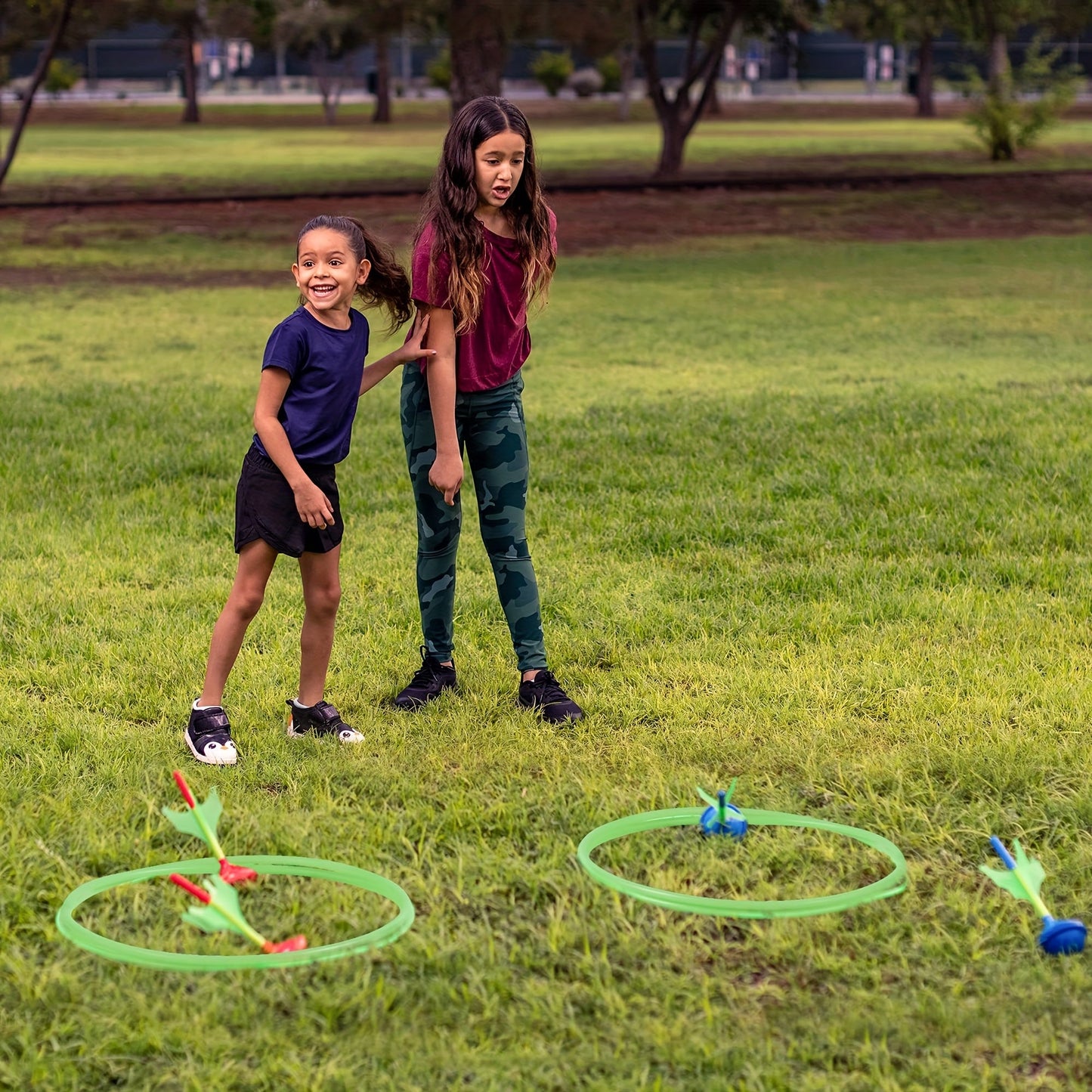 Lawn Darts Game Set Glow in the Dark – 6 Piece Soft Tip Rubber Dart Set with 2 Target Rings for Kids & Adults, Outdoor Yard Camping Family Fun, Christmas Birthday Gift for Boys & Girls